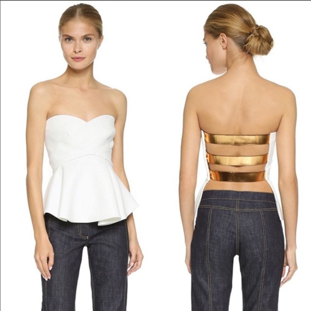 Derek Lam 10 Crosby Strapless Peplum Backless Top